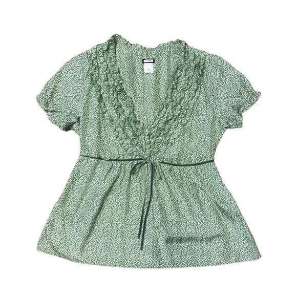 J. Crew Green Ruffle Baby Doll 100% Silk Y2K Top Size 4 - Picture 1 of 15